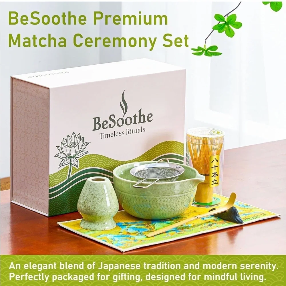 Brand New Matcha Whisk Set 8-Piece Japanese Tea Ceremony Kit Ceramic Bamboo